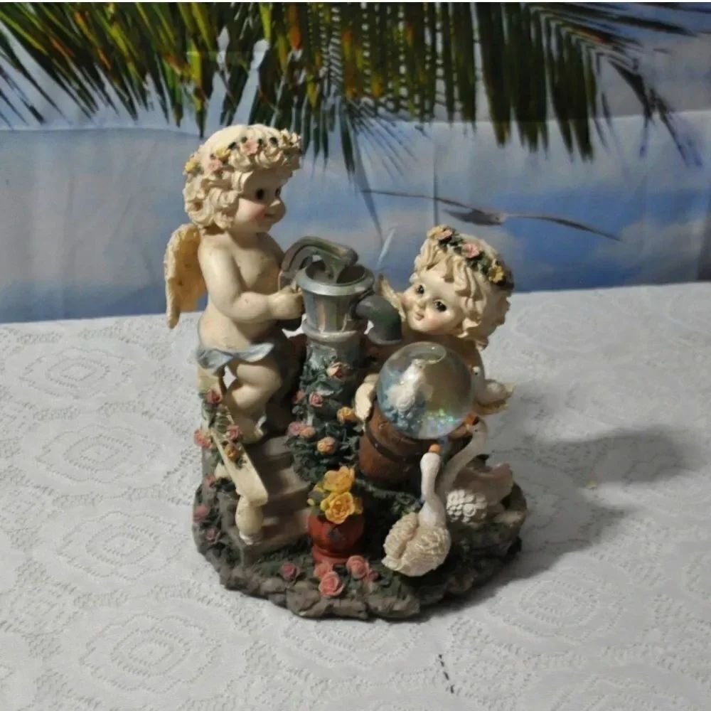 Adorable Angels in the Garden Music Box Plays "That's What Friends Are For"